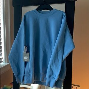 NWT TNA Cozy Boyfriend Crew - Cerulean Blue